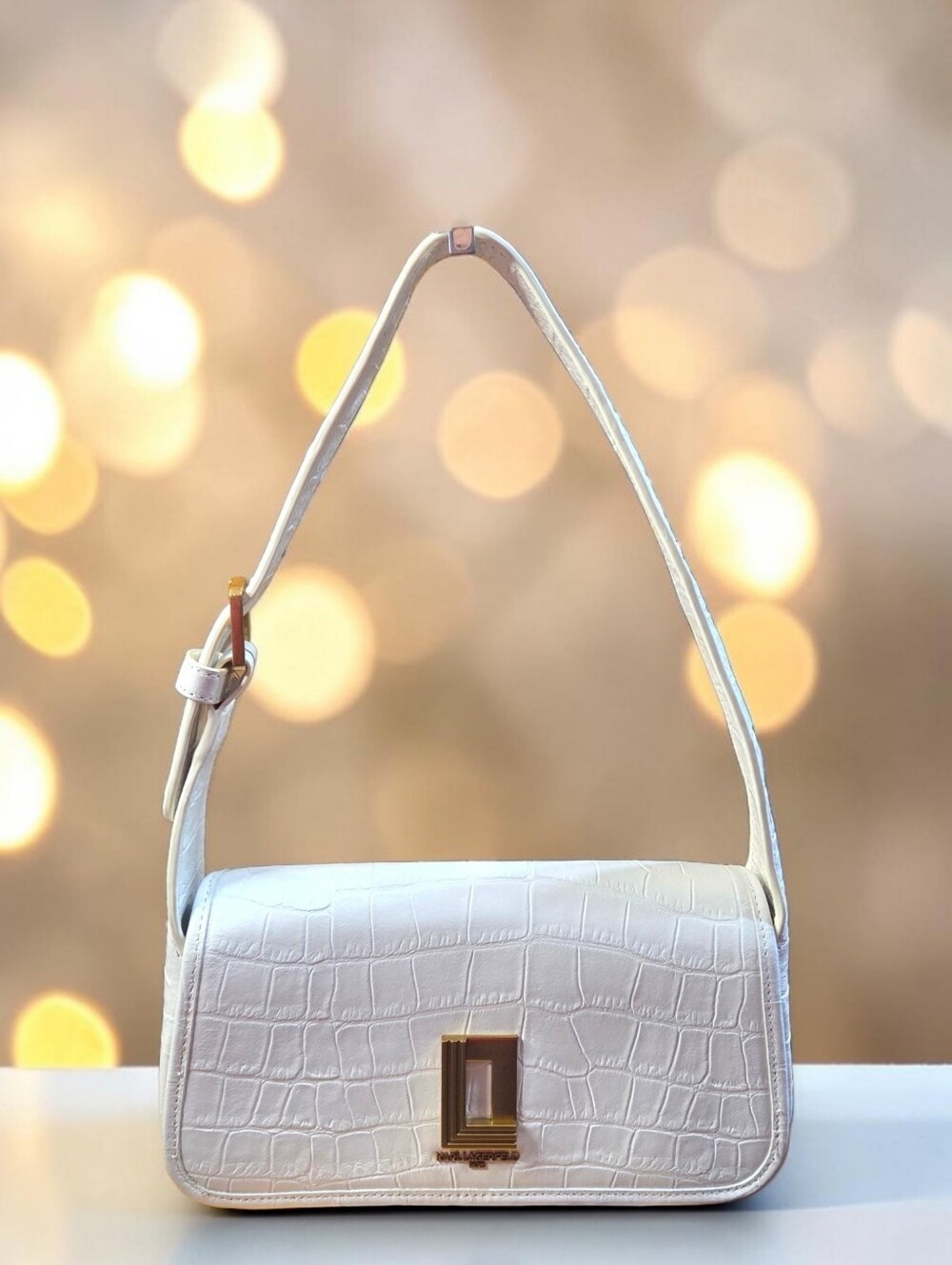 Karl Lagergeld Lyon Croc Embossed Demi Shoulder Bag In Ivory